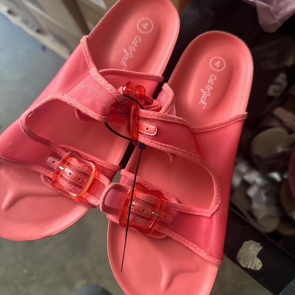 Cat & Jack Kids Coral Pink EVA Double Strap Slide Sandals Size 4